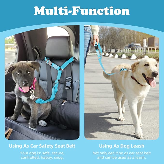 BWOGUE 2 Packs Dog Cat Safety Seat Belt Strap Car Headrest Restraint Adjustable Nylon Fabric Dog Restraints Vehicle Seatbelts Harness-Mewly Pet