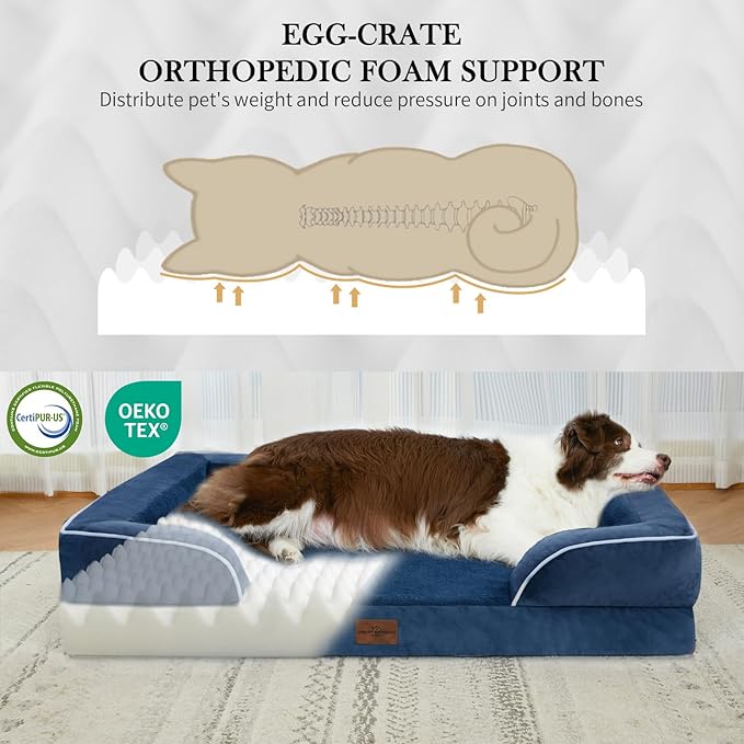 Comfort Expression Small Dog Beds Waterproof Cat Beds Orthopedic Foam Sofa Beds for Small Dogs Comfy Pet Bed with Washable Removable Cover & Non-Slip Bottom(XX-Small,Navy Blue)-Mewly Pet