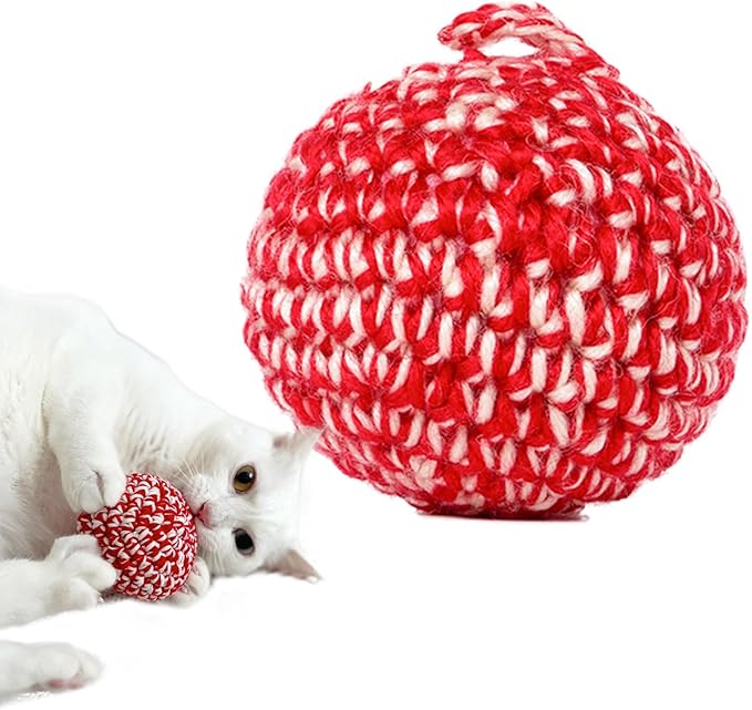 JAYU PET Red Cat Ball [W/O Bell Version] - Handmade Silvervine Cat Toy with Catnip, Interactive Matatabi Ball for Indoor Cats & Kittens, Feline Play Toy & Gift (2.7 inch)-Mewly Pet