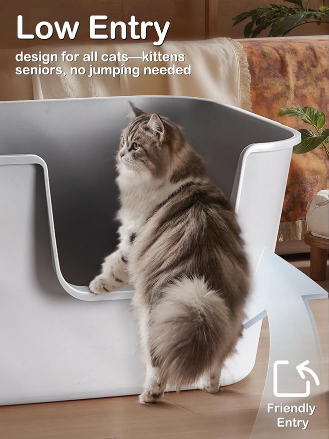 Extra Large Cat Litter Box with High Sides - Splash-Proof Design for Big Cats & Multi-Cat Homes, 24.6in x 16.7in x 12.8in (Yellow)-Mewly Pet