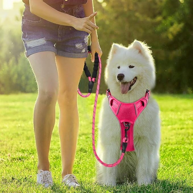 BARKBAY Dog Harness No Pull with ID Tag Pocket - Heavy Duty, Reflective, Easy Control for Large Dogs(Pink,XL)-Mewly Pet