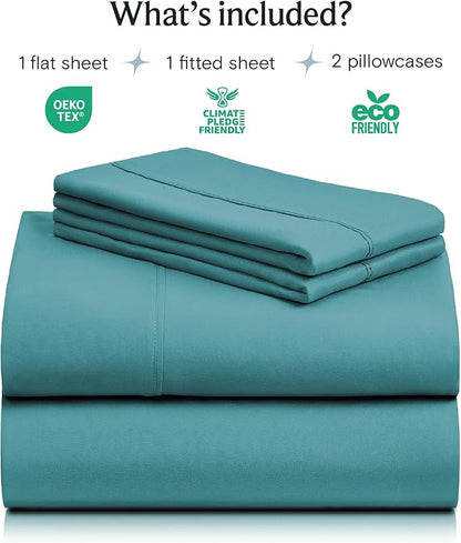 LuxClub 4 PC Full Sheet Set, Breathable Luxury Bed Sheets, Deep Pockets Wrinkle Free Cooling Bed Sheets Machine Washable Hotel Bedding Silky Soft - Teal Full