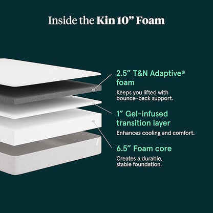 Kin By Tuft & Needle Medium Firm 10" Cal King Adaptive Foam Mattress in a Box, Cooling Pressure Relief, Balanced Support, 100 Night Trial, Fiberglass-Free, CertiPUR-US, 10-Year Limited Warranty