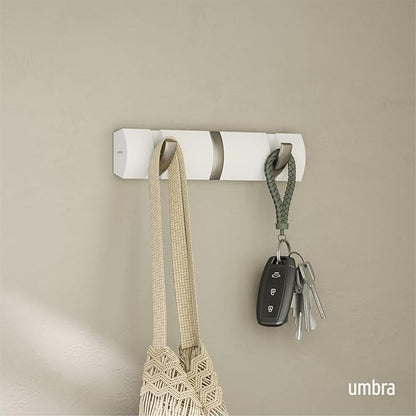 Umbra Flip Wall-Mounted Coat Rack Rail Hook for Hats, Jackets, Bags and More – Modern, Space-Saving Storage Organizer for Entryway, Mudroom, Closet, Bathroom, Bedroom, Kids Room, or Nursery, 3 Hooks,