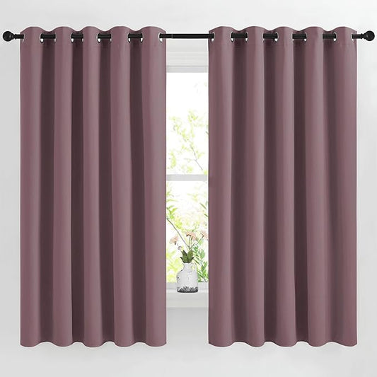 NICETOWN Dry Rose Bedroom Curtains 66 inch Length, Thermal Insulated Grommet Light Blocking Blackout Curtains & Drapes Sound Dampening Window Treatments for Cafe, W66 x L66