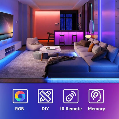 hyrion 50 ft LED Strip Lights SMD 5050 Led Lights Strip with 44 Keys Remote, 12 Volt Dimmable RGB Color Changing Tape Lighting for Bedroom,Living Room,Kitchen,Home Decor