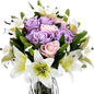 Hotop 20 Pcs Artificial Flowers Velvet Realistic Roses and Latex Lilies Flowers Bouquet Decorations Arrangements for Home Table Centerpieces Independence Day(Pink,Purple,White)