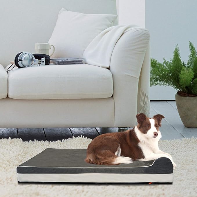 Laifug Orthopedic Memory Foam Extra Large Dog Bed with Pillow and Durable Water Proof Liner & Removable Washable Cover & Smart Design (Large (46"x28"x8"), Grey)-Mewly Pet