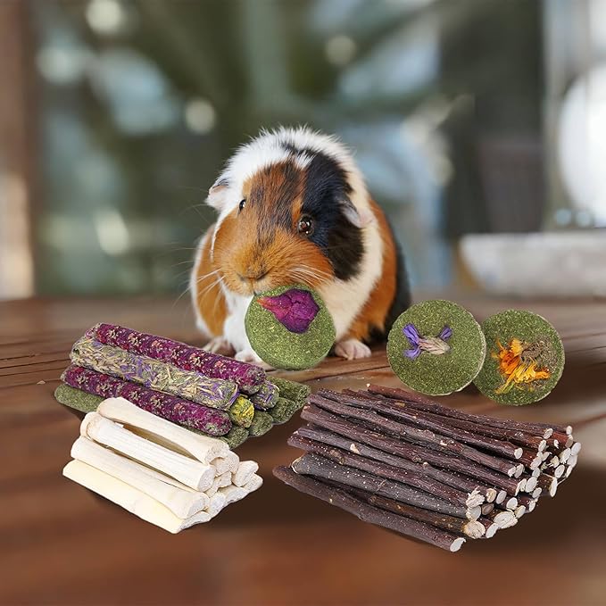 50-60 Pcs Rabbit Chew Toys, Guinea Pig, Hamster, Bunny Chew Toys, Sweet Bamboo, Apple Stick, Timothy Stick, Prevent Teeth Overgrowth, Clean Teeth-Mewly Pet
