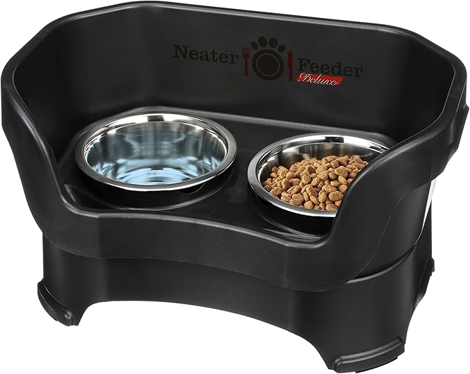 Neater Pet Brands Neater Feeder Deluxe Mess Proof Dog Bowls Elevated for Medium Dogs 19-40 lbs, Made in USA, No Spill Raised Dog Food Bowl Stand Feeding Station, Food and Water Bowl Set, Black-Mewly Pet