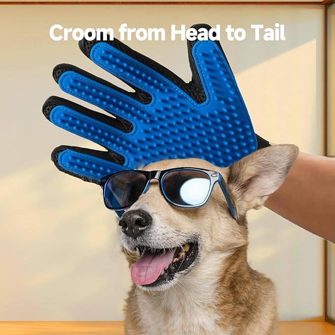 2-in-1 Pet Grooming Glove & Fabric Hair Remover - Reusabie, Silicone Massage Bristles,Static Adhesion for Quiuck Shedding Control,Safe for Dogs & Cats（Big）-Mewly Pet