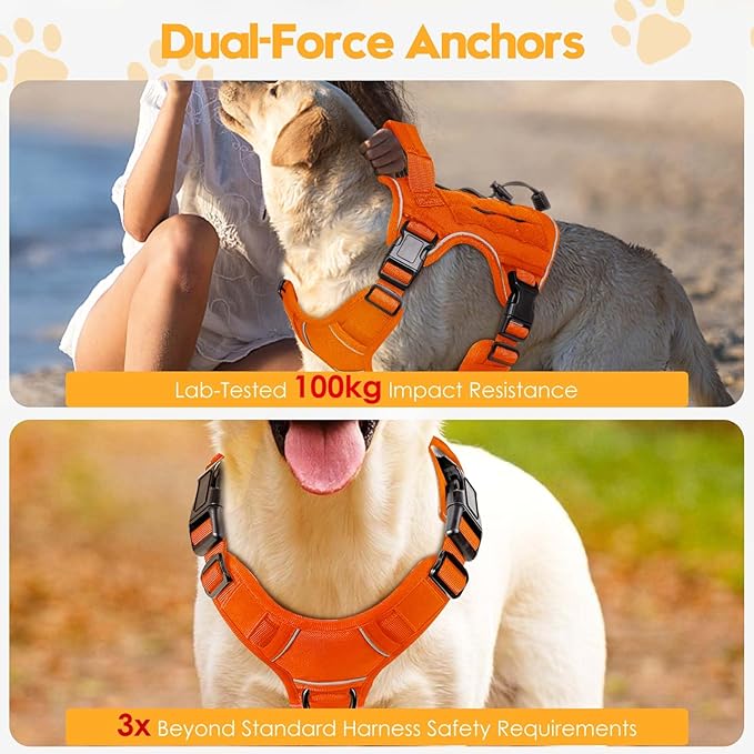 Heavy-Duty Tactical Dog Harness for Large Dogs, No Pull Adjustable Reflective Pet Vest with Molle System, K9 Military-Grade Control for Service Training, Outdoor & 10+ Breeds, Orange, Large-Mewly Pet