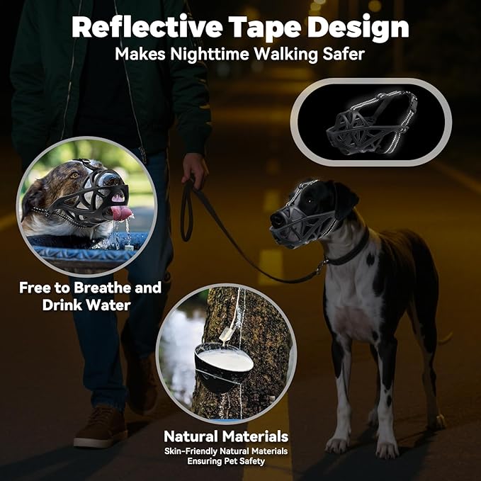 Dog Muzzle for Large Dogs, Medium and X-Large Aggressive Dog, Breathable Basket Muzzles, Suitable for Grooming Trimming Training, Allows Panting Drinking (Black, L)-Mewly Pet