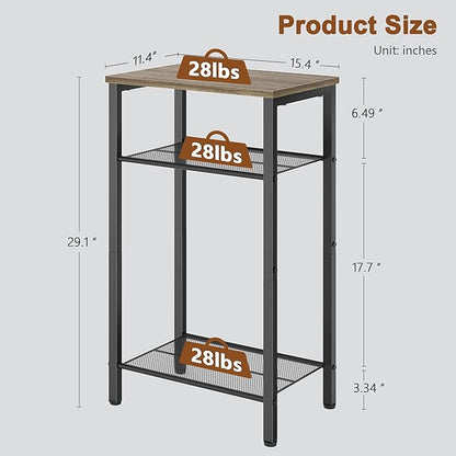 Hoctieon 2-Set 3 Tier End Table, Telephone Table Set of 2, Tall Side Table with Storage Set of 2, Small Nightstand for Small Spaces, Metal Frame, for Living Room, Bedroom, Sofa Couch, Hallway, Greige
