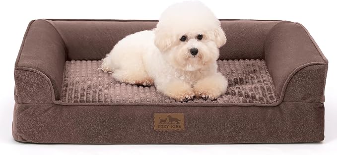 Orthopedic Dog Beds for Medium Size Dog, Pet Couch for Dog Cat, Supportive Foam Bolster Sofa with Waterproof Lining Cover, Anti-Slip, Comfort, Washable, 30x20x7.5 in, U Shape, Brown-Mewly Pet