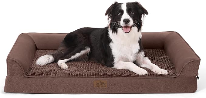 Orthopedic Dog Bed for Extra Large Dog, XL Pet Couch for XLarge Dog, Supportive Foam Bolster Sofa with Waterproof Lining Cover, Anti-Slip, Comfort, Washable, 42x30x7.5 in, U Shape, Brown-Mewly Pet