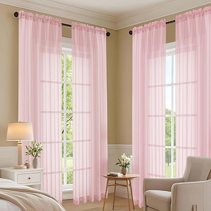 OVZME Blush Pink Sheer Curtains 120 Inches Long 2 Panels Set, 59 Inch Extra Wide Soft Airy Lightweight Sheer Curtains for Living Room, Farmhouse Voile Filmy Rod Pocket Drapes, 59Wx120L Inches