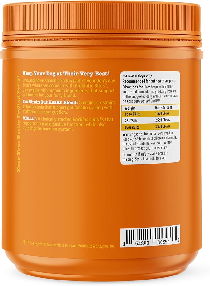 Zesty Paws Probiotics for Dogs, Digestive Enzymes Gut Flora, Digestive Health, Diarrhea & Bowel Support, DE111, Dog Probiotic Soft Chew for Pet Immune System, Pumpkin, 250 Ct-Mewly Pet