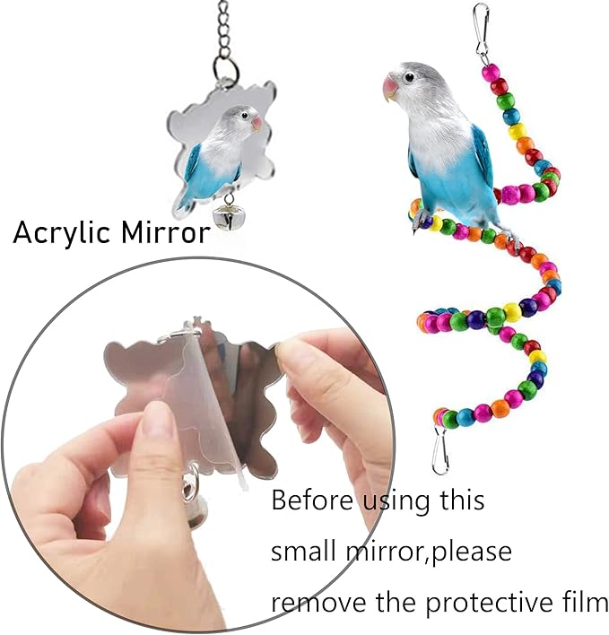 Bird Parakeet Cockatiel Toys, ESRISE Parrots Cage Hammock Swing Climbing Ladders Wooden Perch Chewing Toy for Budgerigar, Conures, Love Birds, Budgies-Mewly Pet