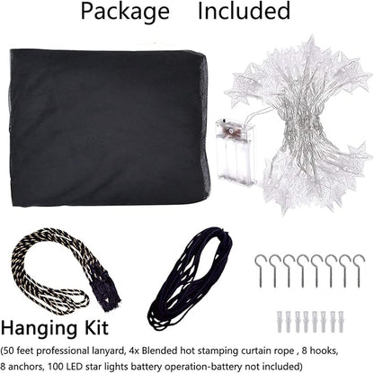 Comtelek 8 Corner Bed Canopy with 100 LED Star String Lights Battery Operated, Bed Netting Unique Style 4 Door Square Canopy Bed Curtains Canopy - Suggested for Twin Full Queen King Bed