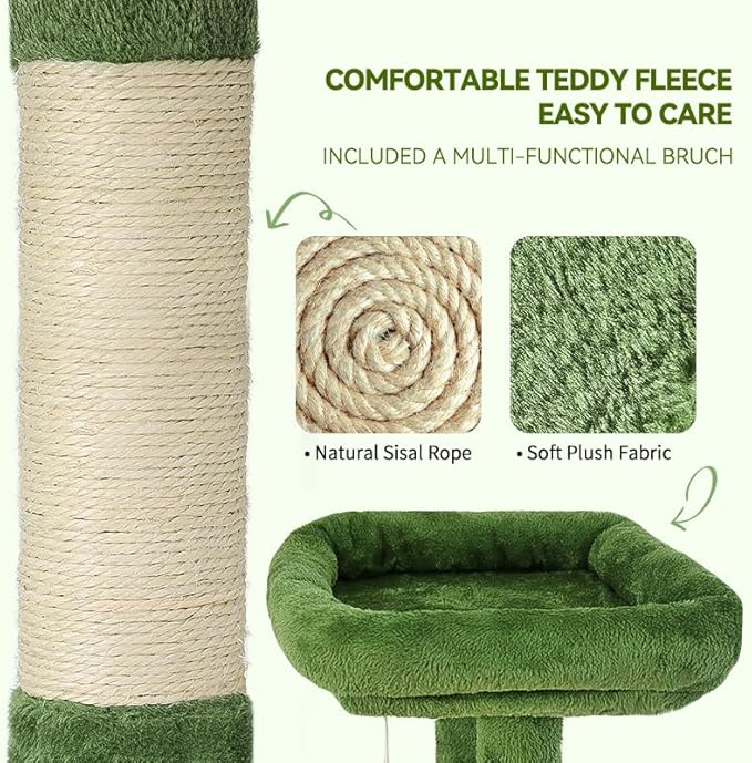 Hoopet 70-Inch Large Cat Tree for Multiple Cats Cat Tower with 2 Condos, Scratching Posts, Hammock & Platform, Plush Perch for Indoor Activity Relaxing Easy Assembly Green-Mewly Pet