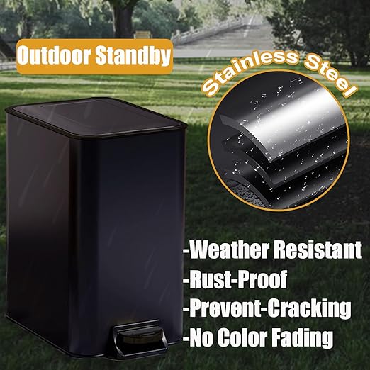 Metal Dog Pooper Scooper for Yard - 3.2Gal Dog Poop Trash Can Outside with Pedal - Pet Waste Container Outdoor - Stainless Steel Garbage Bucket with Lid - Black Trash Bin, Long Handle Tray and Rake-Mewly Pet