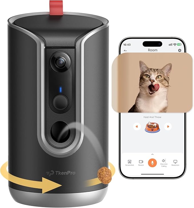 2K Pet Camera Treat Dispenser, AI Photo Album, Dog Camera with 360° Auto Tracking & 5G/2.4G WiFi, 2-Way Talk, Remote Treat Tossing, Motion Alerts for Cats Indoor-Mewly Pet