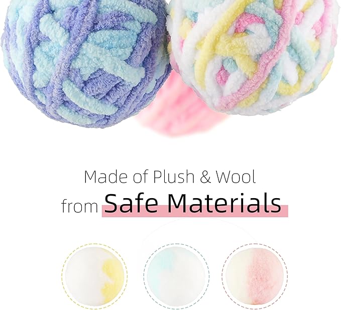 TUSATIY 9PCS Cat Ball Toy, Multi-Colored Cats Fuzzy Balls & Woolen Yarn Kitten Toys Balls with Bell Inside,Soft Interactive Cat Toys for Indoor Cats Self Play-Mewly Pet
