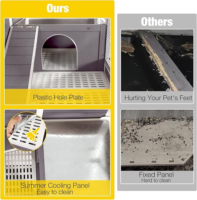 Aivituvin Wooden Guinea Pig Cages Indoor with Removable Stand, Anti Chewing Rabbit Hutch with Ramp and Wire Mesh, 2 Story Small Animals House Habitat with Pull Out Tray (Gray&Purple)-Mewly Pet