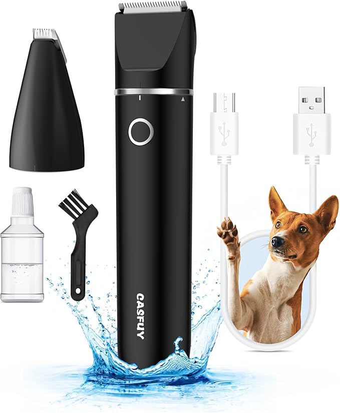 Casfuy Cordless Dog Paw Trimmer - Low Noise Small Dog Clippers with Double Blades USB Rechargeable Grooming Clipper for Dogs Cats and Small Pets for Trimming Hair Around Paws, Eyes, Ears, Face, Rump-Mewly Pet
