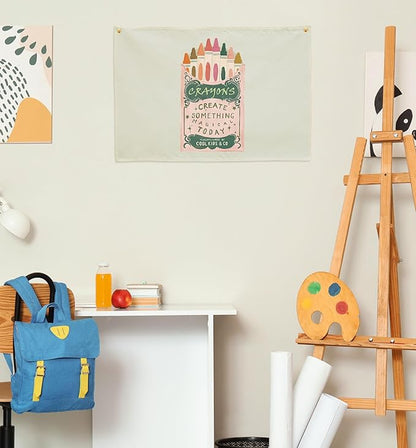 Kids Painting Training Rectangular Canvas Banner Flag Sign Poster Wall Decor Gift for Boys Girls,Practice Drawing Room Essential Gallery Nursery Classroom Playroom Wall Decor-Crayons Box Theme