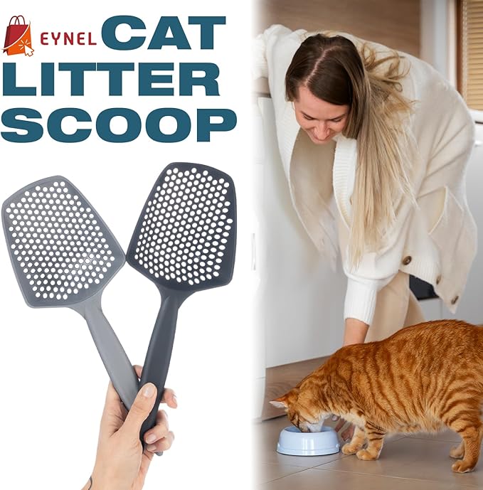 Set of 3 Cat Litter Scoop with Small Holes for Fine Litter, Hanging Handle Deep Reptile Terrarium Sand Sifter, Poop Scooper Rabbit Pooper Lifter Kitten Sifting Shovel (Black, Set of 3)-Mewly Pet