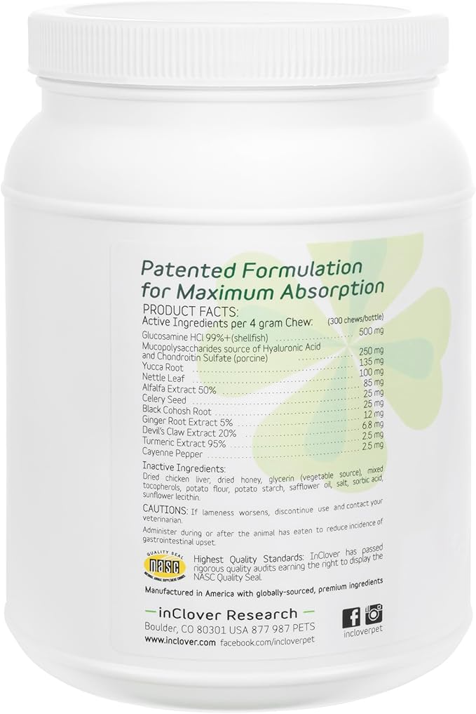 InClover Connectin Natural Hip & Joint Supplement for Dogs with Glucosamine, Chondroitin & Hyaluronic Acid - Soft Chew for Dog Mobility, Comfort & Active Lifestyle Support, 300 Count-Mewly Pet