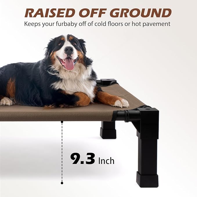 Heeyoo Elevated Dog Bed, Cooling Raised Pet Cot with Chew Proof Washable Breathable Mesh and Metal Frame, Portable Dog Cot Bed with No-Slip Feet for Outdoor or Indoor Use-Mewly Pet