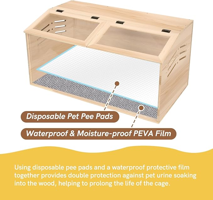 Snowtaros Wooden Hamster Cage, Large Hamster Cages and Habitats Chewproof, with 2 Openable Acrylic Top, Small Animal Cage for Mouse Gerbil Quail Dwarf Syrian Hamsters (31.5" L*15.7" W*15.7" H)-Mewly Pet