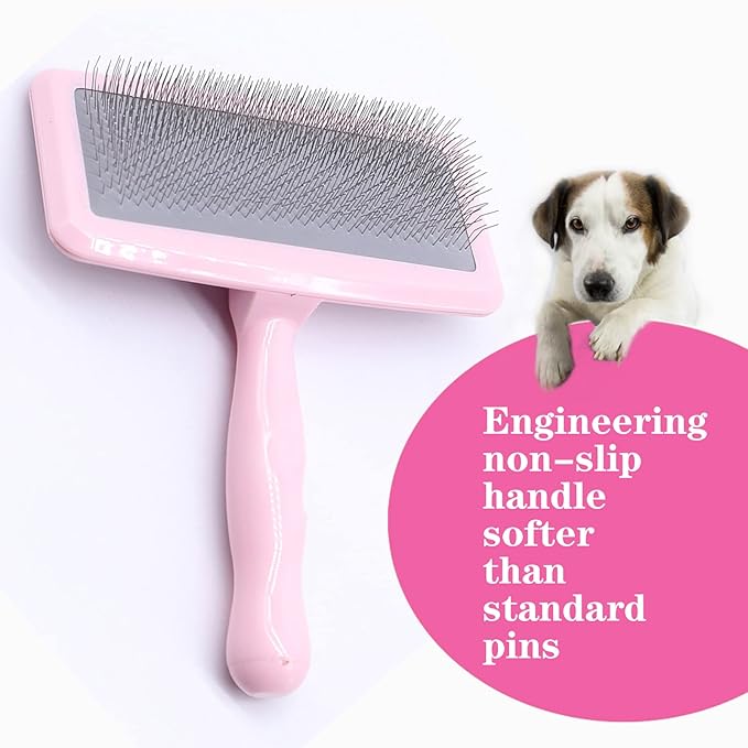Air Cushion Slicker Brush for Dogs Cats,Soft Pin Shedding Brush for Short Haired Dog,Cat, Pet Grooming Wire Brush for Thin Curly Matted Tangled Hair,14mm(0.55"),Pink-Mewly Pet