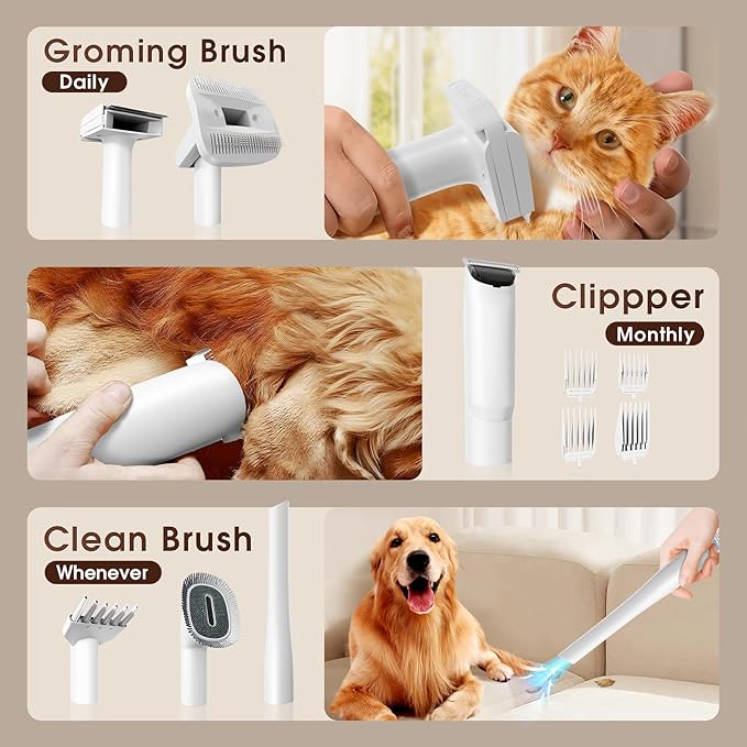 Dog Grooming Kit, Dog Hair Vacuum with Nail Clipper and 4L Dust Cup, 6 Pet Grooming Tools, Silent Pet Vacuum for Cats, Dogs and Other Animals-Mewly Pet