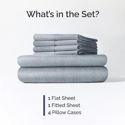 King 6 Piece Sheet Set - Comfy Breathable & Cooling - Soft Hotel Luxury Bedding Set with 8-16 Inch Deep Pockets - 1 Flat & 1 Fitted Sheet & 4 Pillowcases - Wrinkle Free & Easy Care - Heathered Blue