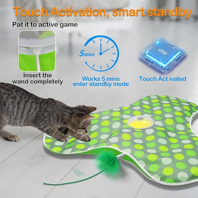 Interactive Cat Toys Rechargeable,Moving Concealed Feathers,Real Mouse Squeaky,Touch Activated Cat Kitten Toy Exercise Toys for Indoor Bored Adult Cats-Mewly Pet