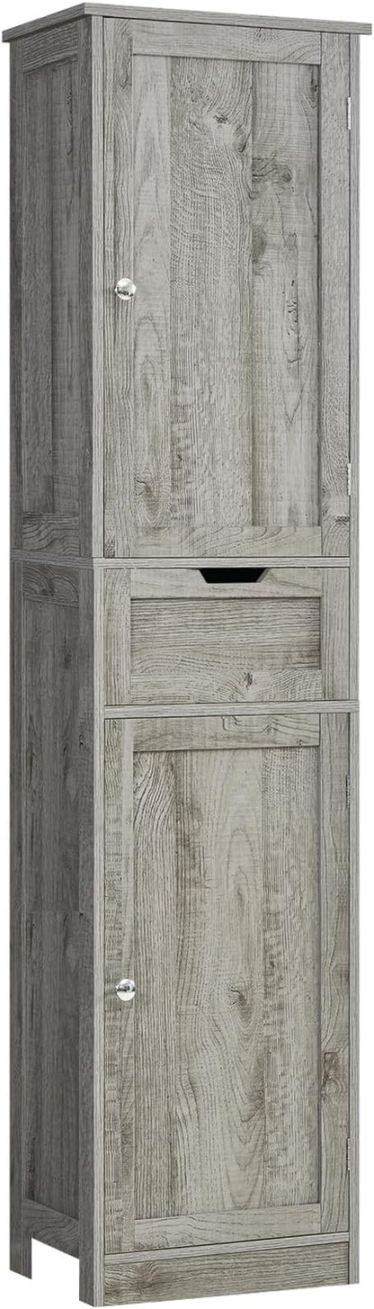 Iwell 67" Tall Bathroom Cabinet with Adjustable Shelves & 1 Drawer, Storage Cabinet with 2 Doors, Narrow Tall Cabinet, Floor Cabinet for Bathroom, Living Room, Home Office, Grey