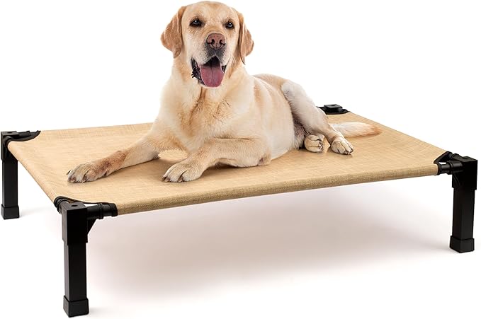 Heeyoo Elevated Dog Bed, Cooling Raised Pet Cot with Chew Proof Washable Breathable Mesh and Metal Frame, Portable Dog Cot Bed with No-Slip Feet for Outdoor or Indoor Use-Mewly Pet