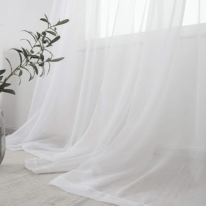 HUTO 2 Panels Small White Sheer Curtains 45 inches Long Rod Pocket Sheer Window Drapes Panels for Kitchen Bathroom
