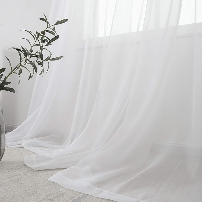 HUTO White Sheer Curtains 108 Inches Long for Bedroom Girls Rod Pocket Window Sheer Panels Curtains for Living Room Party Baby Canopy Bed 2 Panels 52 Inches Wide