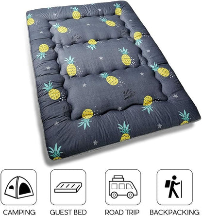 MAXYOYO Grey Pineapple Japanese Floor Futon Mattress, Tatami Floor Mat Portable Camping Mattress Kids Sleeping Pad Foldable Roll Up Floor Lounger Couch Bed Full Size with Mattress Protector Cover