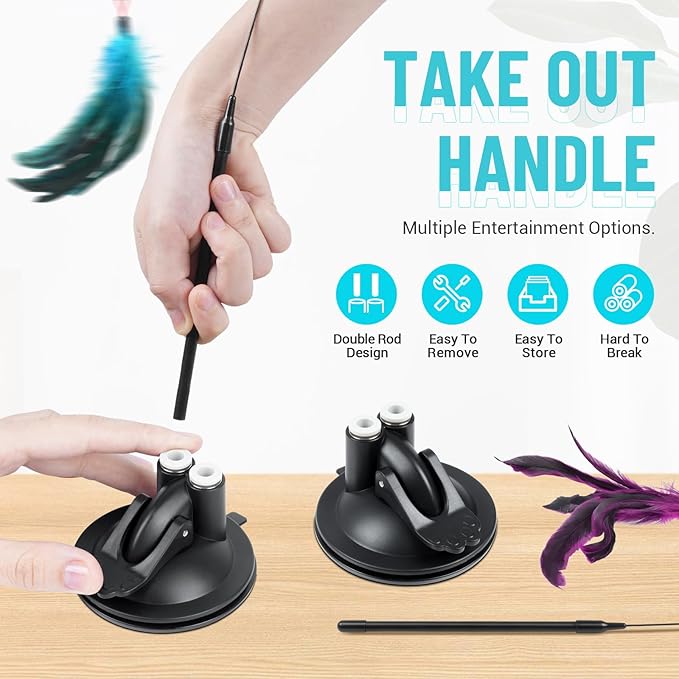 ROSAUI 11-Pack Cat Toy Set with Suction Cup Base and Wire Teasers – Interactive Bird and Feather Attachments with Yarn Balls for Cats and Kittens – Indoor Cat Fun and Exercise-Mewly Pet