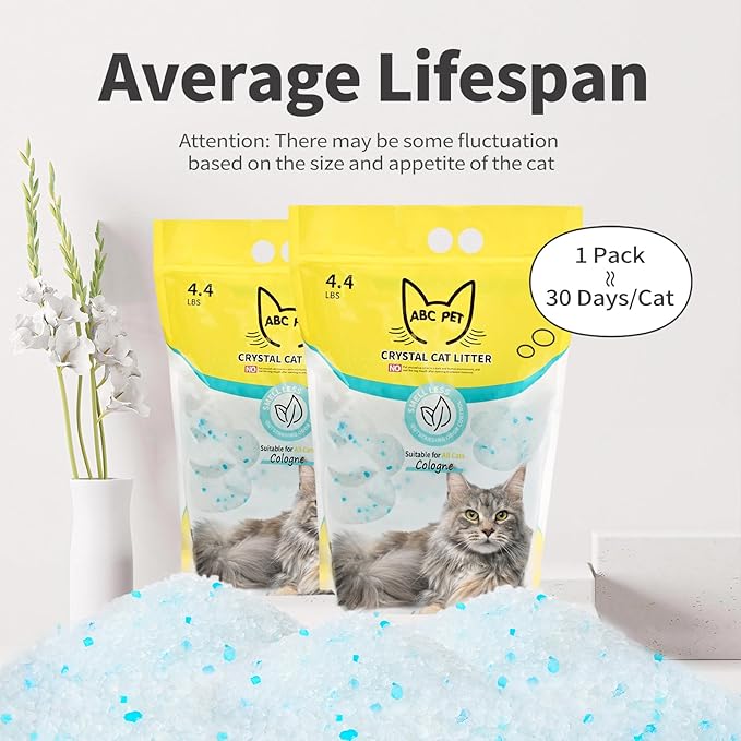 Cat Litter Crystals No Clumping Odor Control Kitty Litter Non-Clumping No scooping Low Dust, Low Tracking, Dehydrates Waste Cologne - 25.8 lbs (6 x 4.3 lb Packs)-Mewly Pet