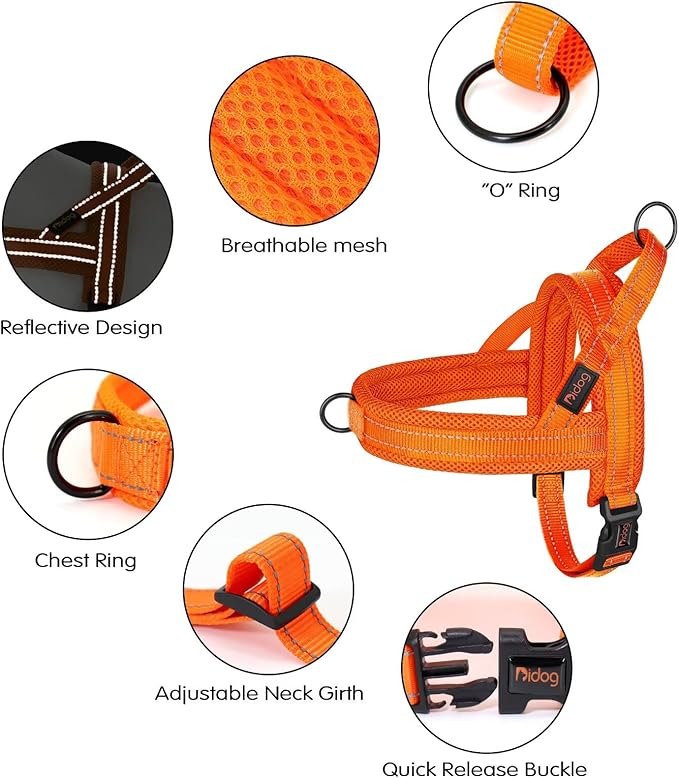 Didog No Pull Dog Harness with Soft Mesh Padded,Reflective & Quick Fit Light Weight Dog Strap Vest Harness,Easy for Walking Training (S:Chest 18-22", Orange)-Mewly Pet