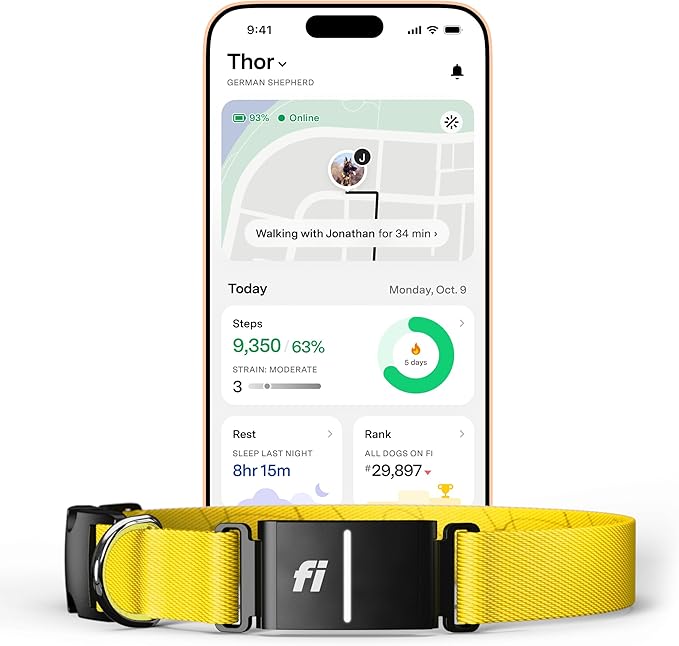 New Fi Series 3+ Smart Dog Tracker Collar – AI GPS for Dogs, Health & Behavior Monitor, Virtual Fence, Escape Alerts, Waterproof, Apple Watch Compatible 12Mo Membership Included-Mewly Pet