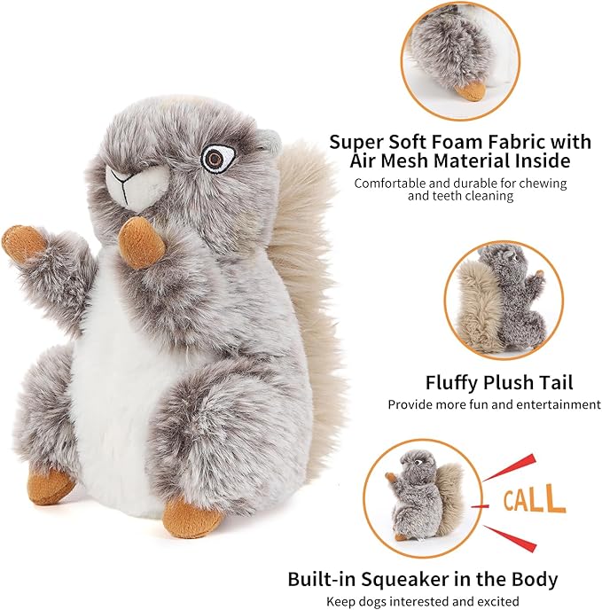 DODODOLA Dog Toys Plush Squirrel Stuffed Animals Chew Toy Soft Squeaky Gift for Small Medium Big Large Dogs Pet-Mewly Pet