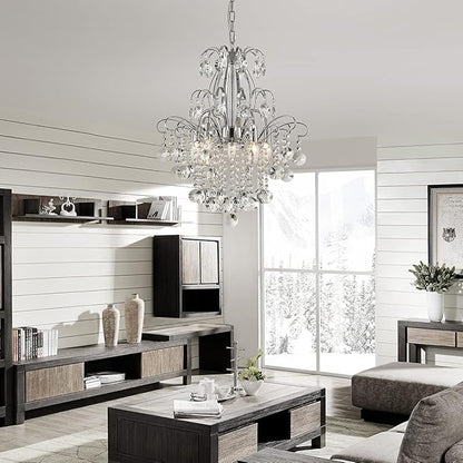 WUZUPS Crystal Chandelier 5-Light Pendant Ceiling Light Modern Lighting Fixture for Bedroom Hallway Bar Kitchen Bathroom, H 22.6'' x W 19.2'', E12 Base, Chrome